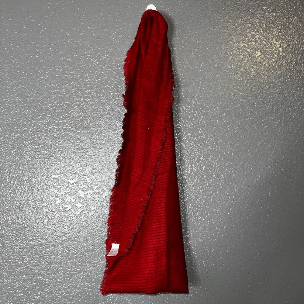 Red Fringe Knit Scarf Cozy Soft Winter Wrap Acrylic Warm Solid Shawl